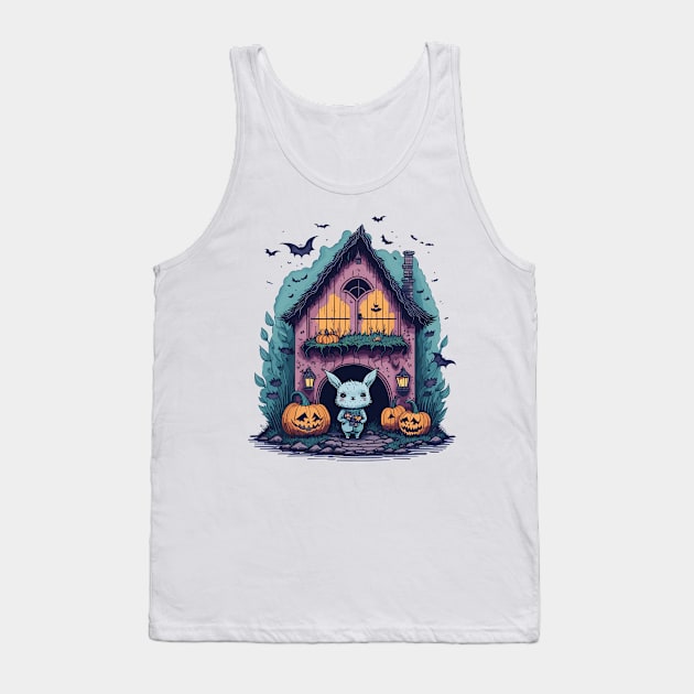 Cute Bunny in Scary Halloween house Tank Top by Maria Murtaza